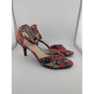 Amelia Grace 8.5 Red Floral Slingback Heels Flowers Open Toe